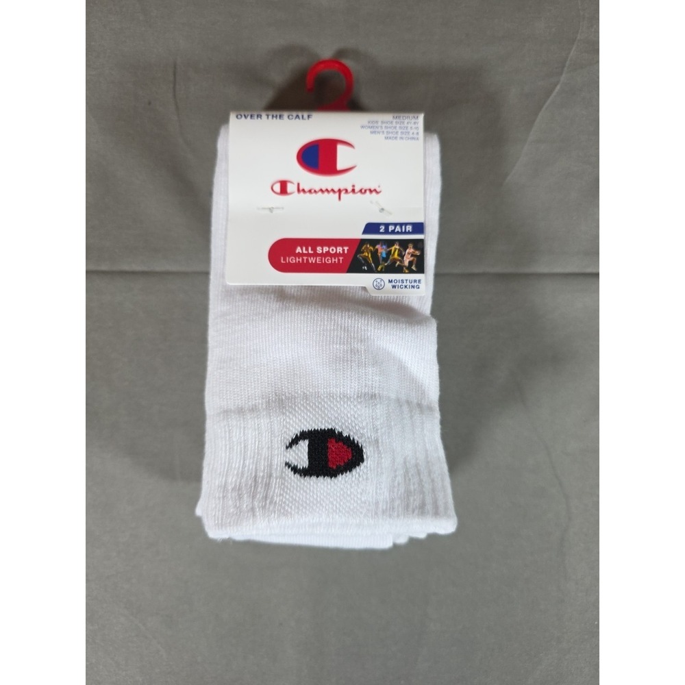 Champion Soccer Socks 2 Pair White Size Medium Over The Calf Lightweight Unisex